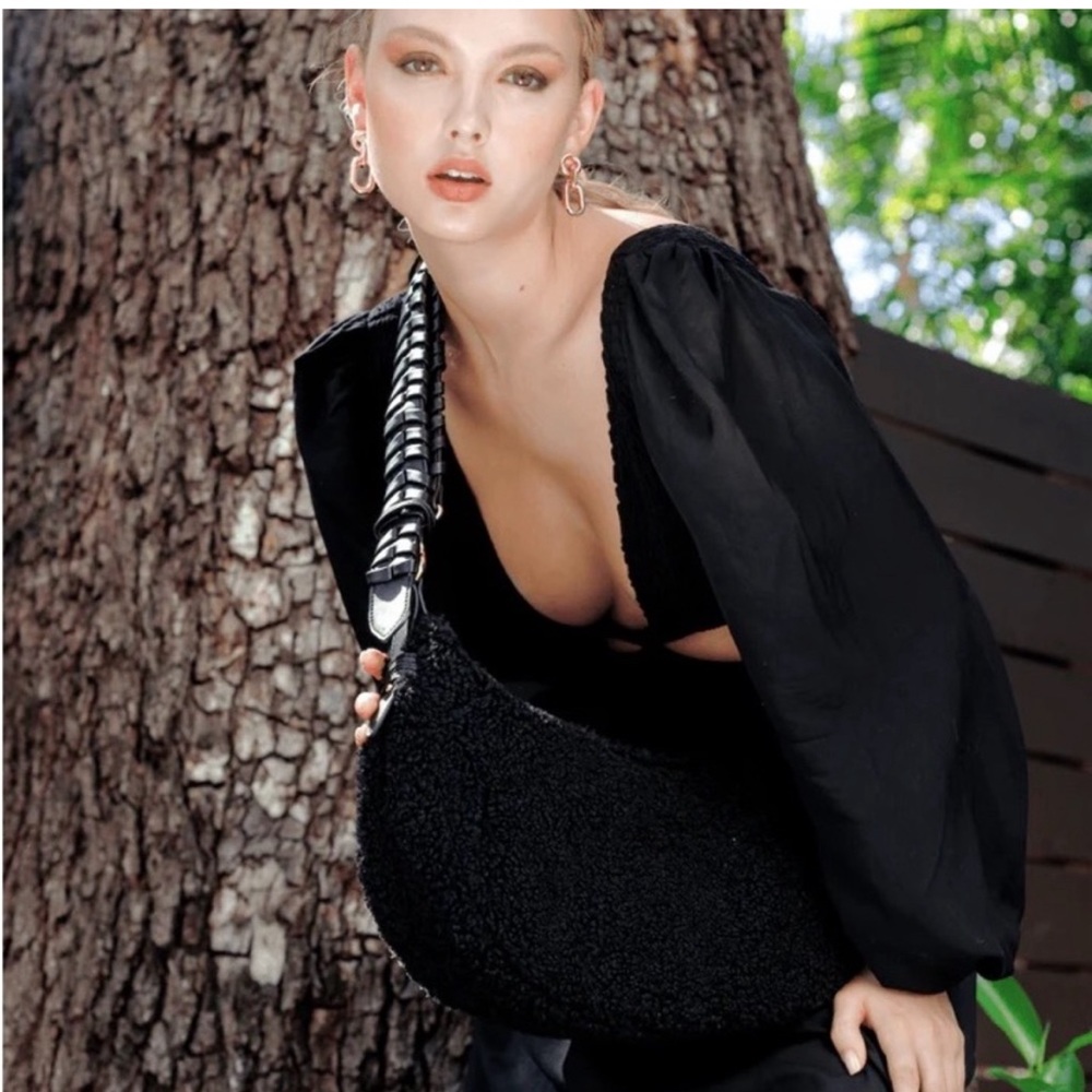 Jules Kae black sherpa fleece shoulder bag